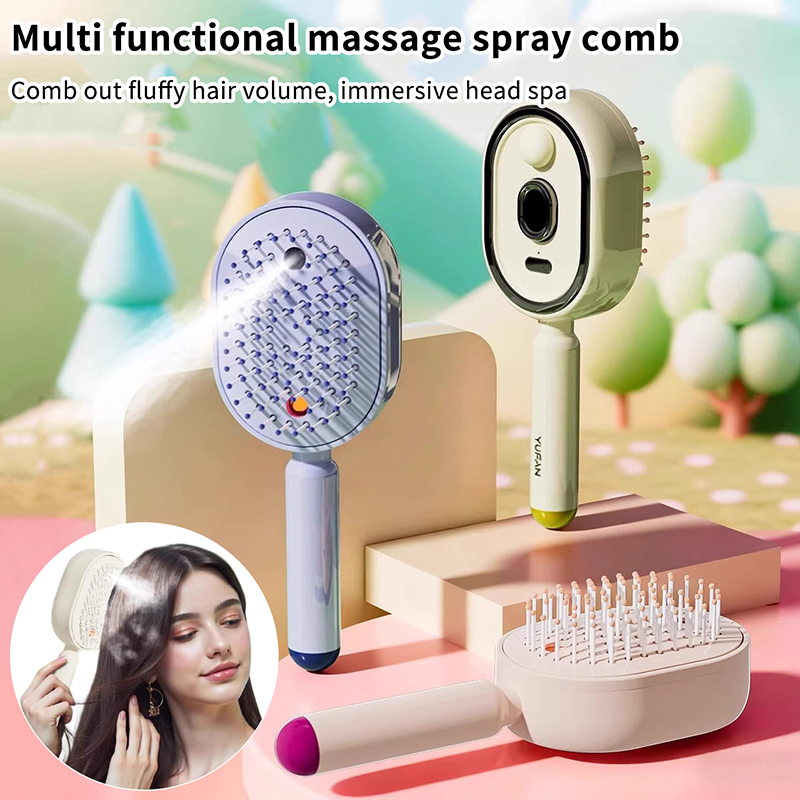 Hair Care Essential - Multifunktionaler Massagekamm, Elektrischer Sprüh-Luftkissen-Kopfhautmassager, Selbstreinigender Ätherisches-Öl-Haarpflegekamm,