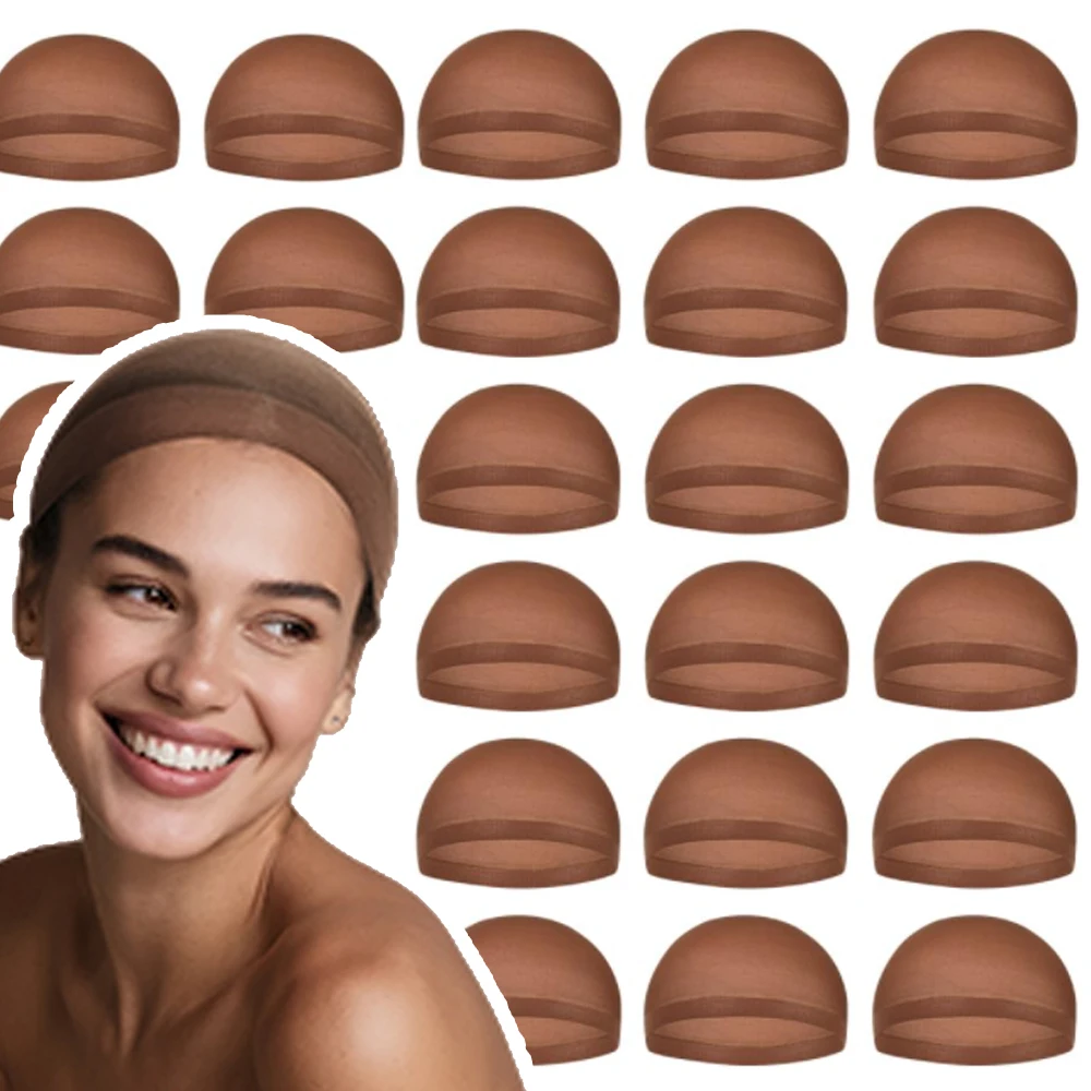 Wig Cap Stocking - Großhandel 24 Stück Hochwertige Braune Perückenkappen