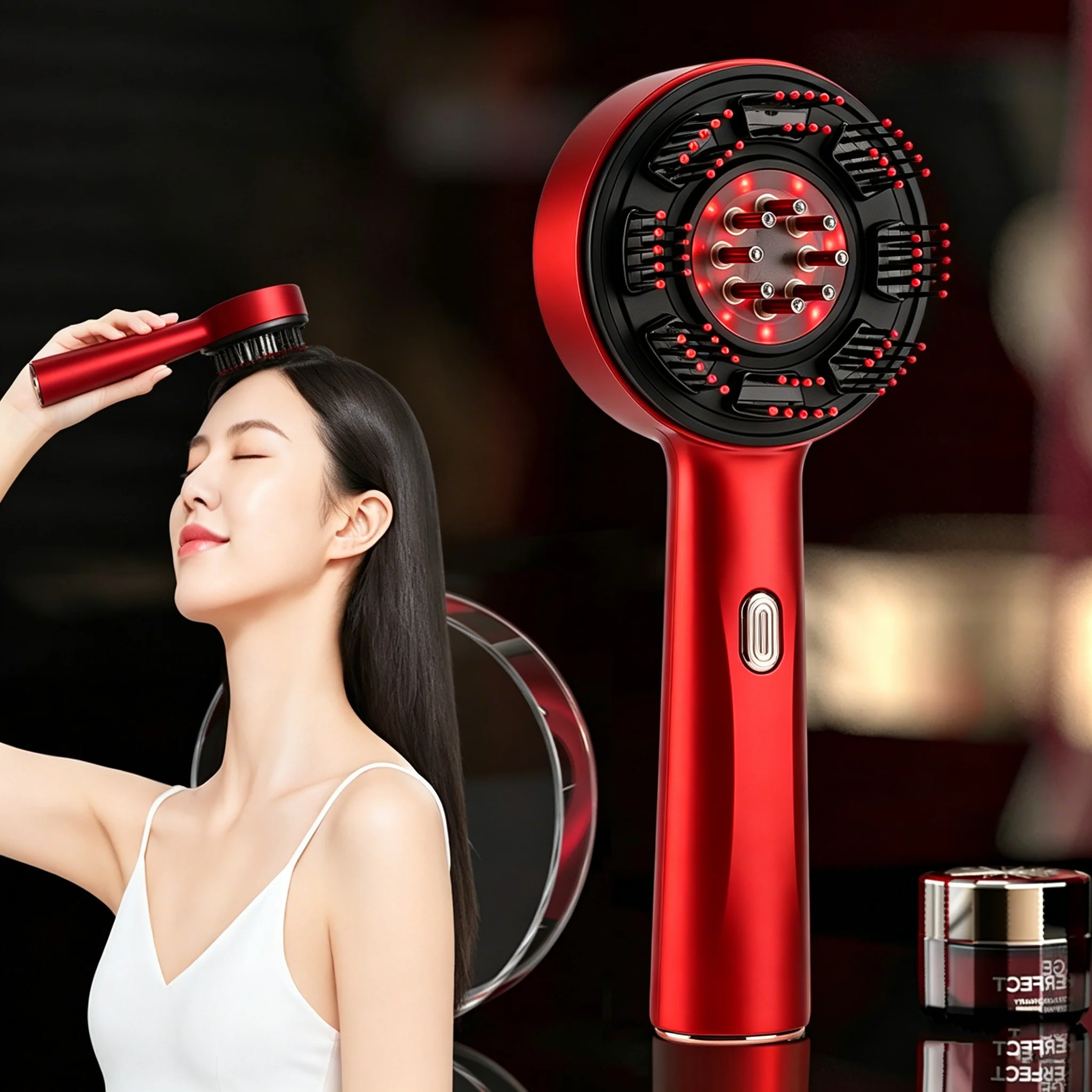 Hair Care Essential - Elektrischer Massagekamm Tragbarer Haarfollikel-Kamm Kopfhaut-Öl-Applikator Vibrations-Kopfmassagegerät