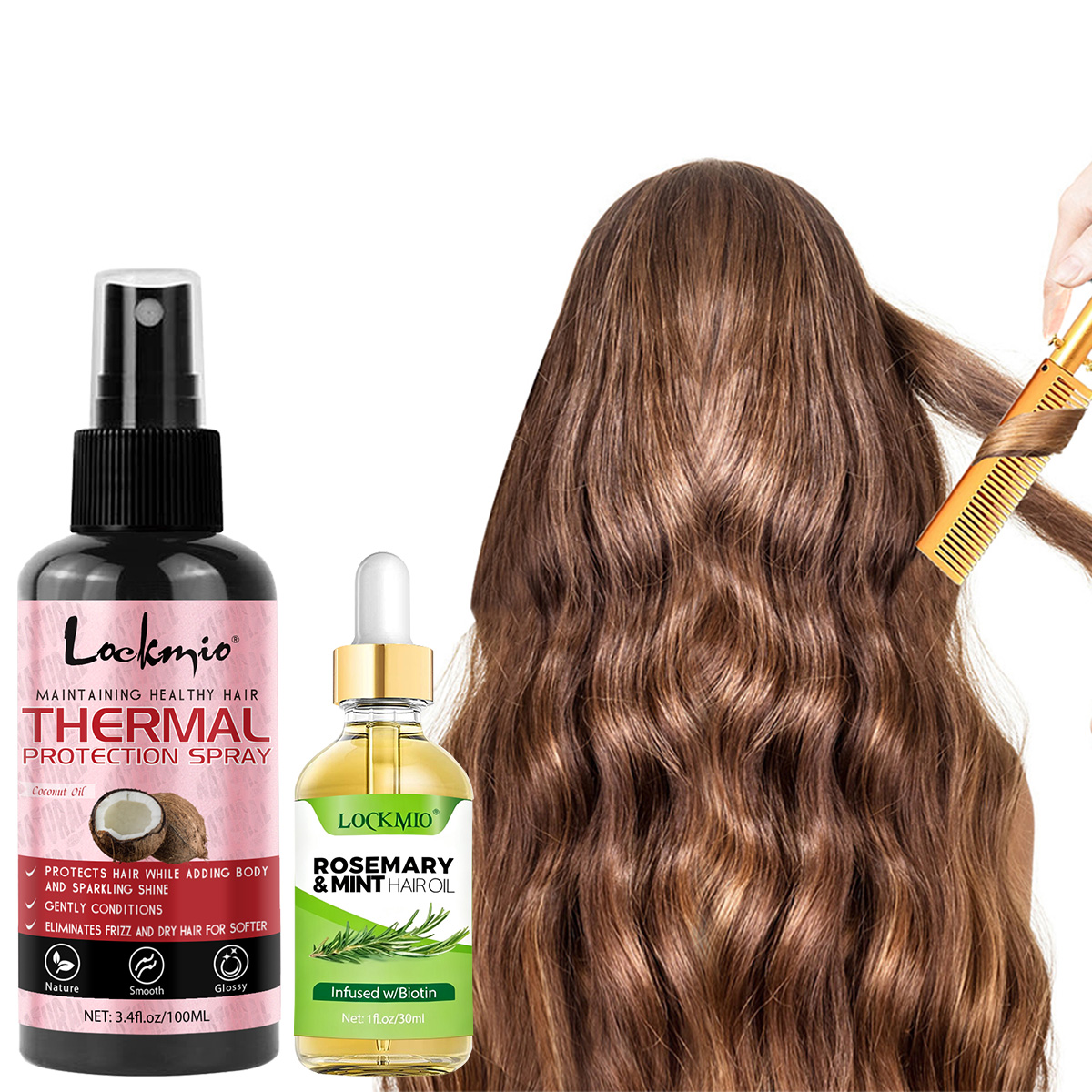 Heat Protectant Spray - Hitzeschutzspray, tief nährender Conditioner, Rosmarin-Minzeöl, Wärme,
