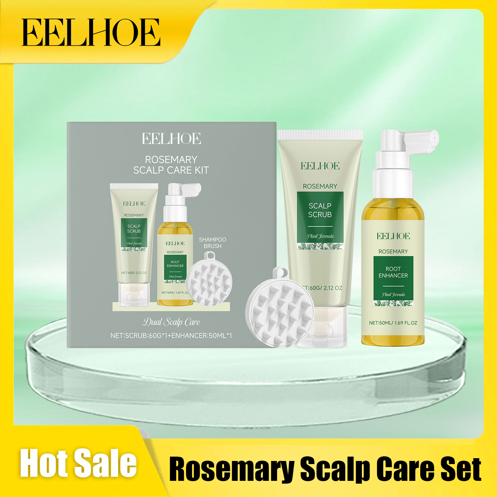 Hair Care Essential - Eelhoe Rosmarin-Kopfhautpflege-Set, tiefenreinigendes ätherisches Ölspray, nicht